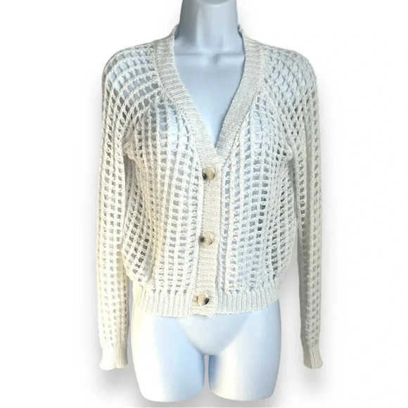 Open Knit Ivory Cardigan Sweater, Button-Up, Lightweight – Estimated Medium - Picture 8 of 8